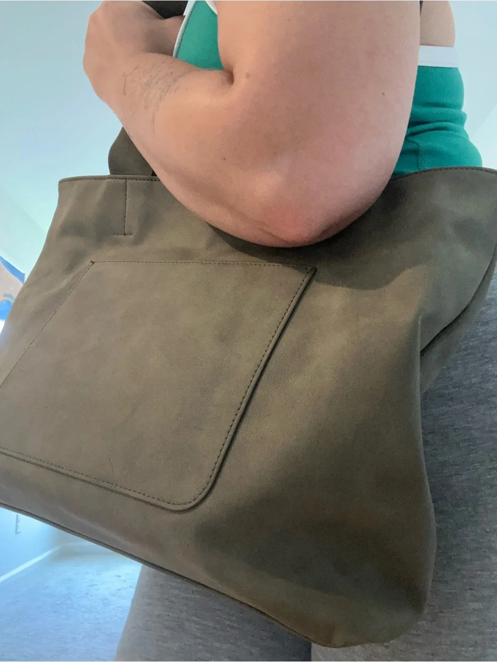 Olive Green Tote Bag with Top Zip